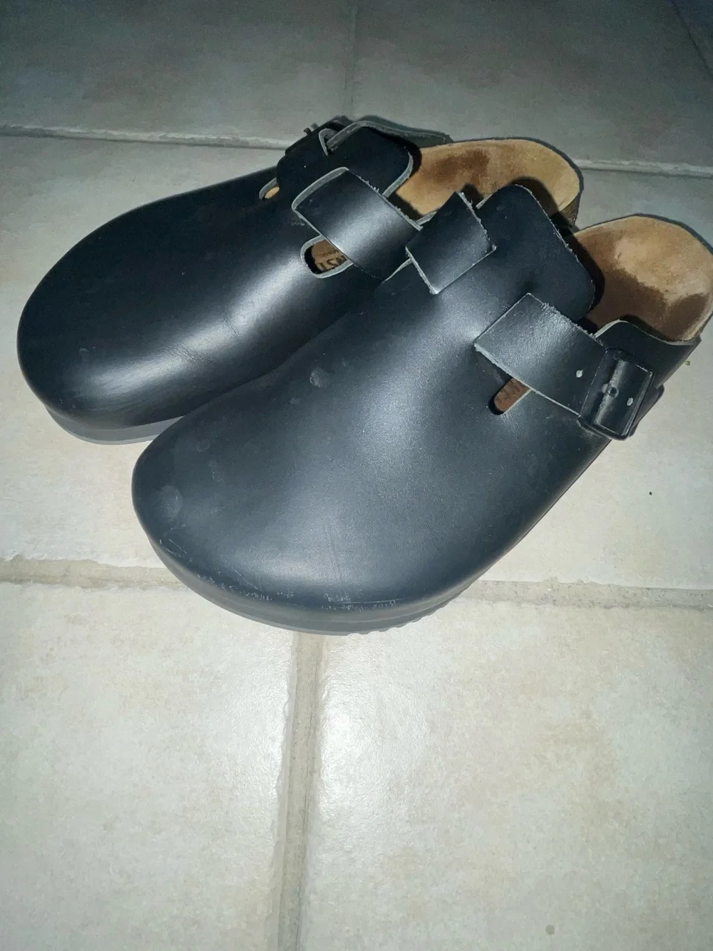 Birkenstock Boston Crosstown Clogs Black Leather Size 11 EU 44 Slip Resistant